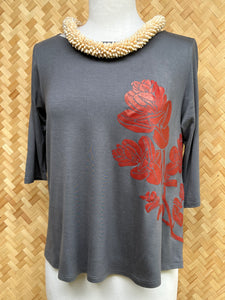 Bamboo 3/4 Sleeve Top (Charcoal)